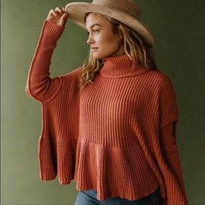 NWT FREE PEOPLE | Layer Cake Ribbed Turtleneck Sweater in Rose Icing Size XS